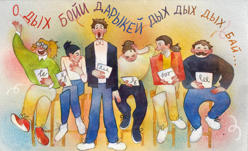 Фото: Рисунок художницы Maria Belik, вдохновленный читкой пьесы «Горка» в ресторане Zima